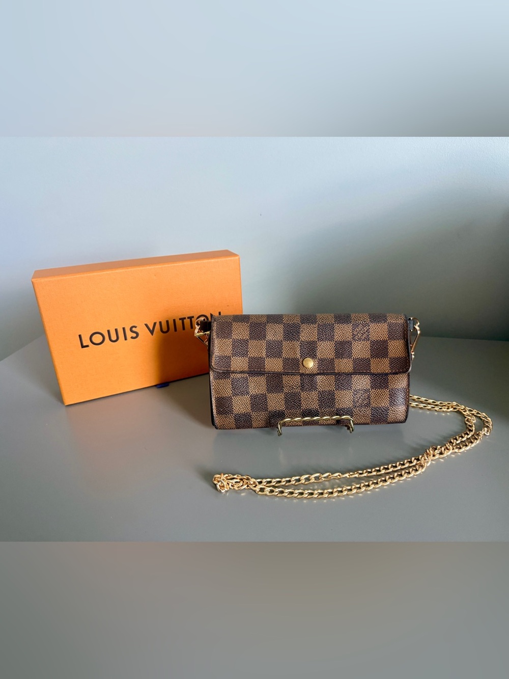 Louis Vuitton Damier Ebene Wallet – Brown & Gold